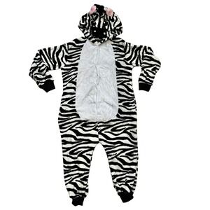 Zebra Animal 1 Piece Plush Fleece Hooded Kigurumi Pajamas Costume Kids 7/8 NWOT